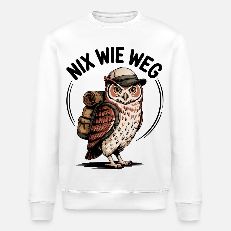 Wandernde Eule mit Rucksack - Stanley/Stella Unisex Bio-Sweatshirt ROLLER - Weiß