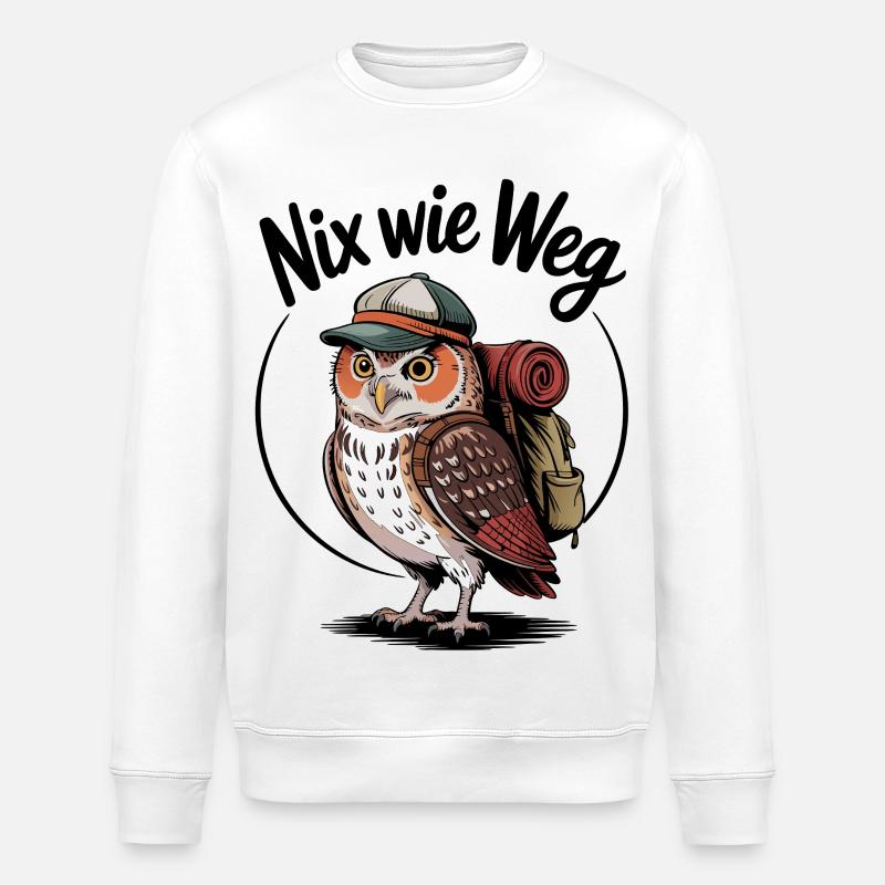 Waldabenteuer Eule mit Rucksack - Stanley/Stella Unisex Bio-Sweatshirt ROLLER - Weiß
