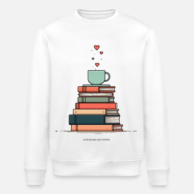 Bücherstapel & Kaffeetasse - Stanley/Stella Unisex Bio-Sweatshirt ROLLER - Weiß