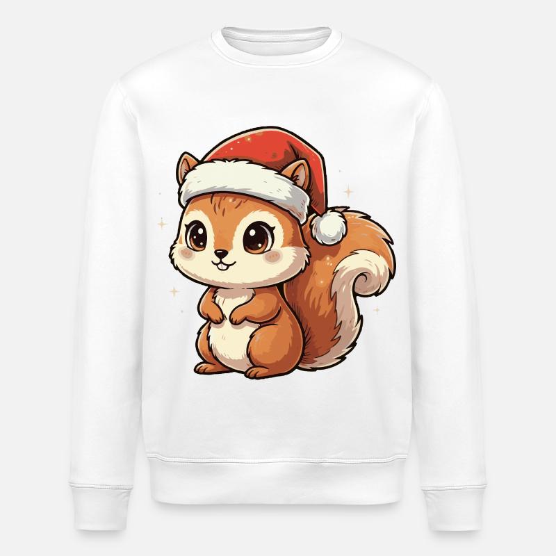 Weihnachts Eichhörnchen mit Santa Hut - Stanley/Stella Unisex Bio-Sweatshirt ROLLER - Weiß