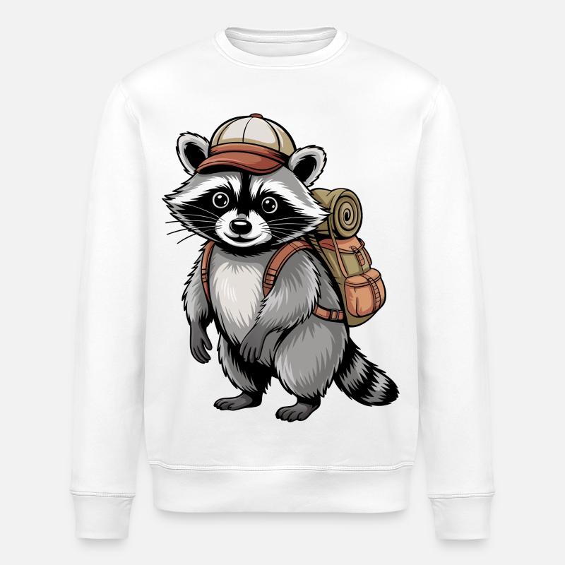 Wandernder Waschbär Abenteurer - Stanley/Stella Unisex Bio-Sweatshirt ROLLER - Weiß