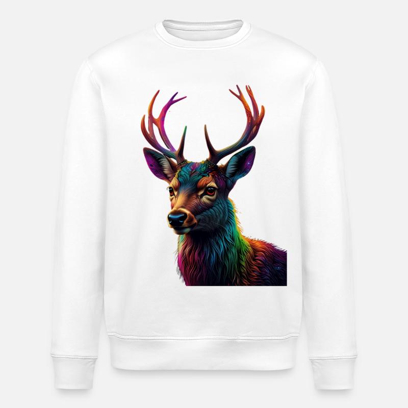 Regenbogen Hirschkopf Kunstprint - Stanley/Stella Unisex Bio-Sweatshirt ROLLER - Weiß