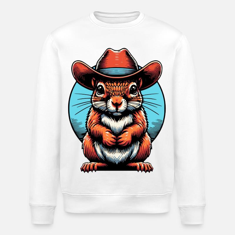 Cowboy-Eichhörnchen Grafik - Stanley/Stella Unisex Bio-Sweatshirt ROLLER - Weiß