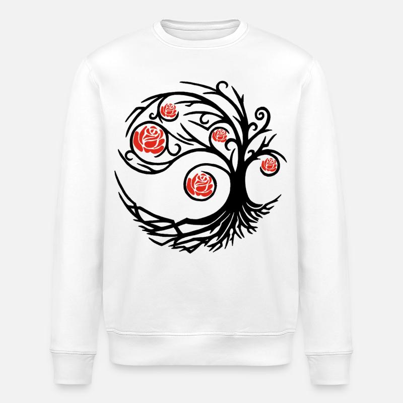 Stilisierter schwarzer Baum und rote Rosen - Stanley/Stella Unisex Bio-Sweatshirt ROLLER - Weiß