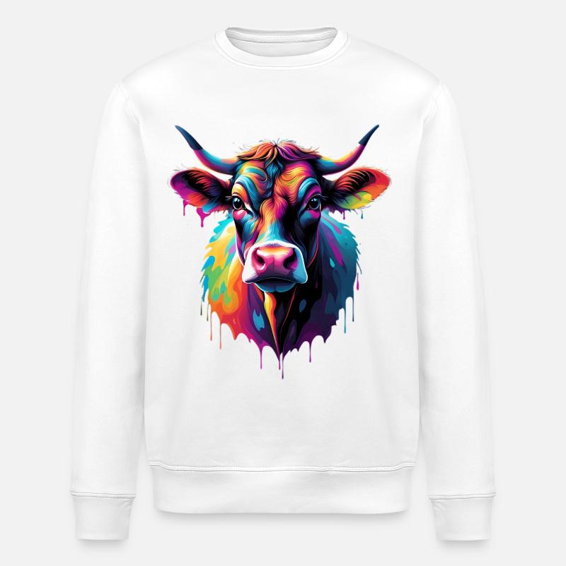 Bunte Kuh Kopf Farbexplosion - Stanley/Stella Unisex Bio-Sweatshirt ROLLER - Weiß