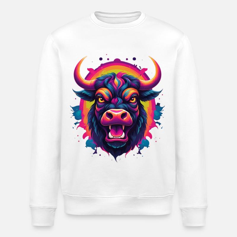 Neonstier Kopf – Farbexplosion - Stanley/Stella Unisex Bio-Sweatshirt ROLLER - Weiß