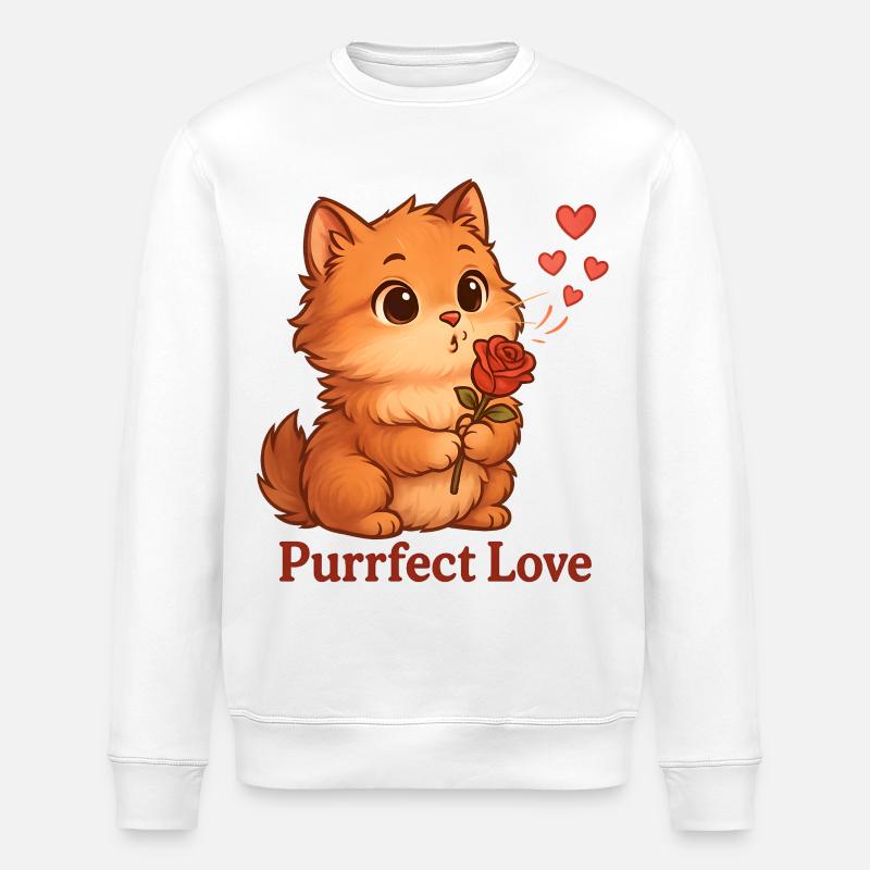 Chat amoureux purrfect avec rose - Sweat bio ROLLER Stanley/Stella Unisexe - blanc