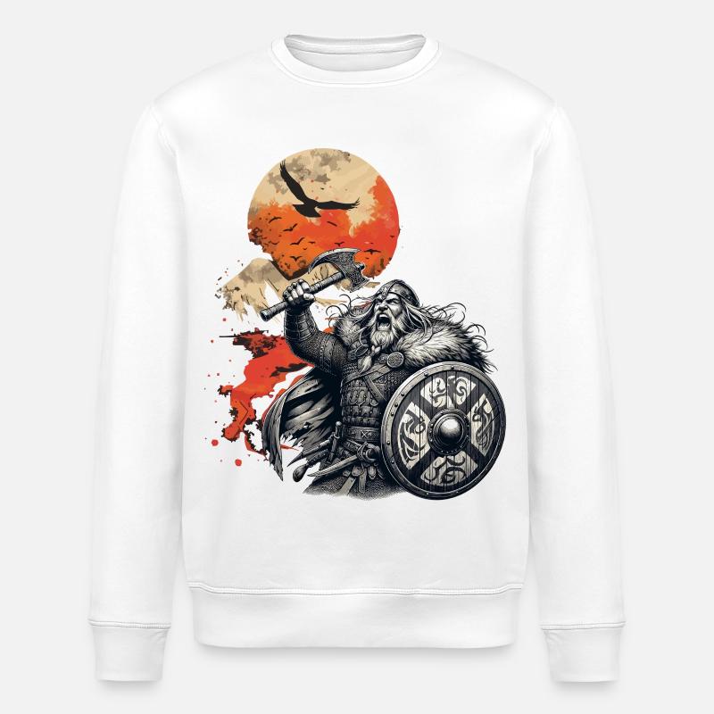 Wikinger Krieger mit Axt und Schild - Stanley/Stella Unisex Bio-Sweatshirt ROLLER - Weiß