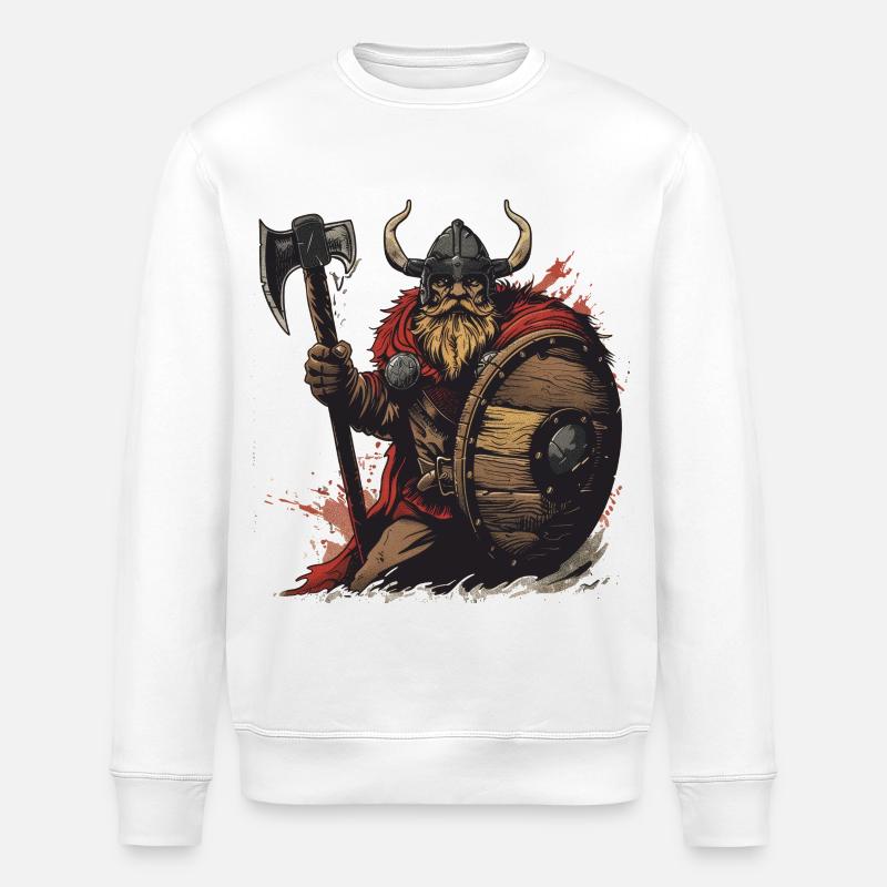 Wikinger Krieger mit Axt und Schild - Stanley/Stella Unisex Bio-Sweatshirt ROLLER - Weiß