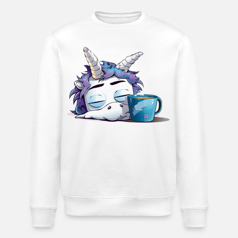 Schlafendes Einhorn und Kaffeebecher - Stanley/Stella Unisex Bio-Sweatshirt ROLLER - Weiß