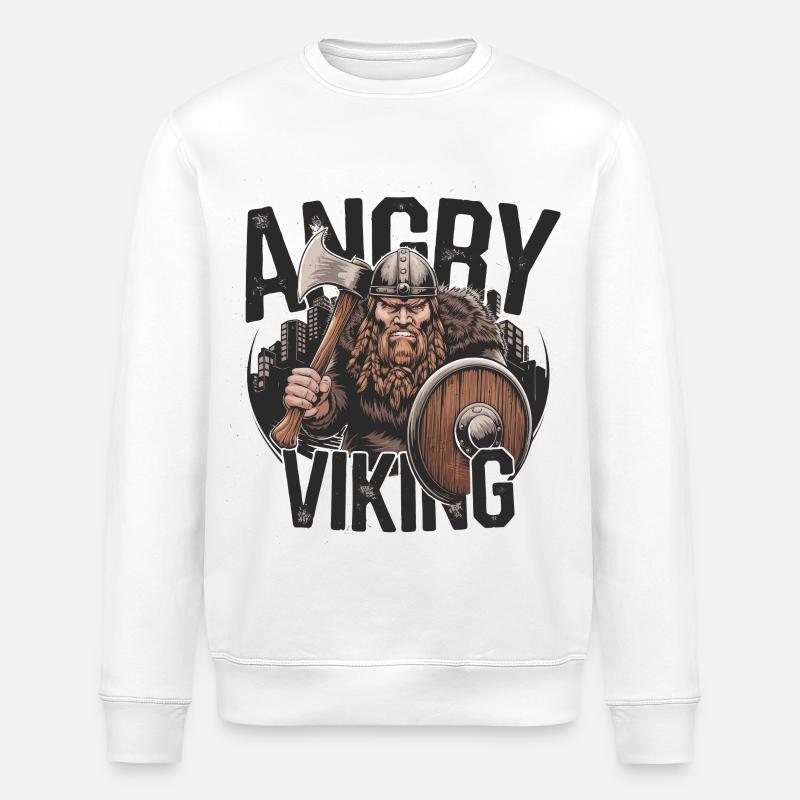 Angry Viking with Axe and Shield - Stanley/Stella ROLLER Unisex Organic Sweatshirt - white