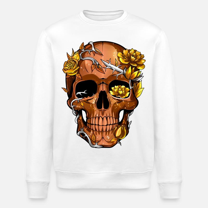Goldener Stacheldraht-Blumenschädel - Stanley/Stella Unisex Bio-Sweatshirt ROLLER - Weiß