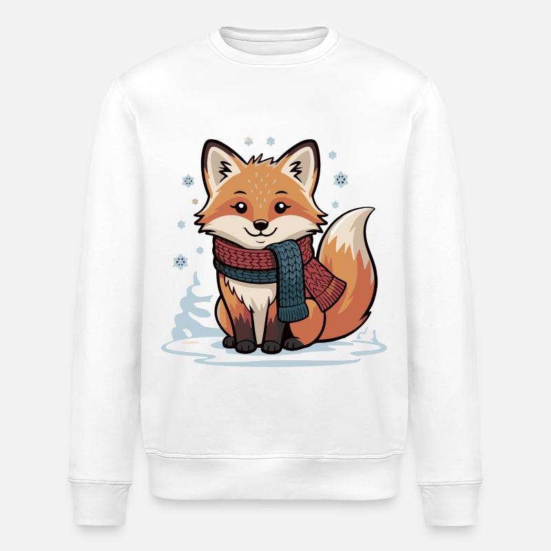 Winterfuchs mit Schal Illustration - Stanley/Stella Unisex Bio-Sweatshirt ROLLER - Weiß