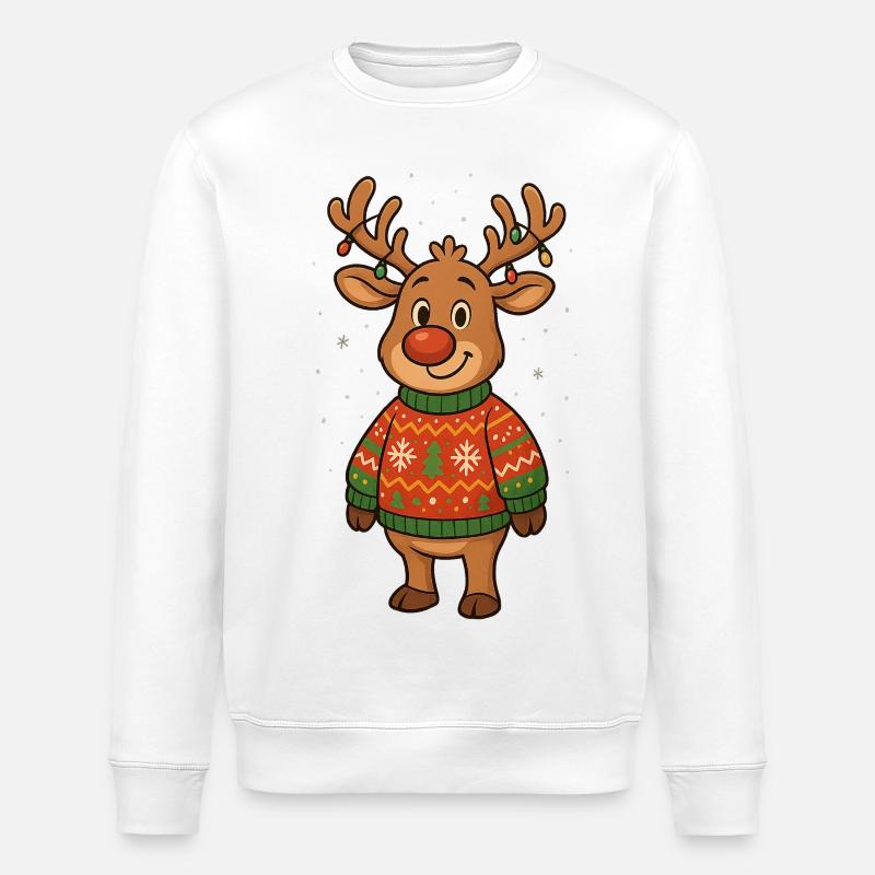 Winterhirsch im Weihnachtspullover - Stanley/Stella Unisex Bio-Sweatshirt ROLLER - Weiß