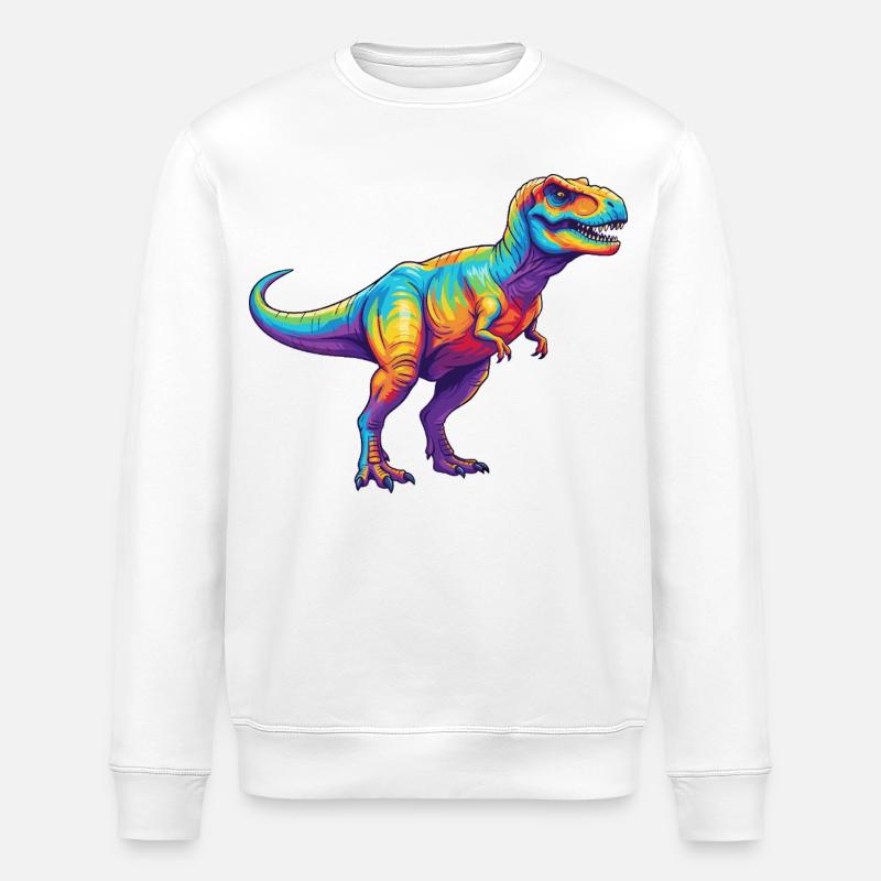 Buntes T-Rex Regenbogen-Pop-Art-Aquarell - Stanley/Stella Unisex Bio-Sweatshirt ROLLER - Weiß