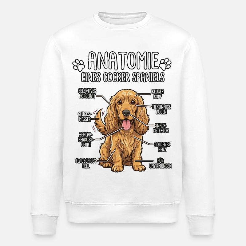 Cocker Spaniel : La vraie anatomie - Sweat bio ROLLER Stanley/Stella Unisexe - blanc