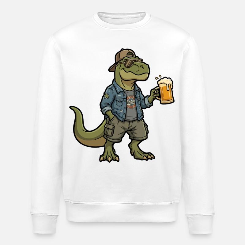 Dino beer drinker in denim - Stanley/Stella ROLLER Unisex Organic Sweatshirt - white