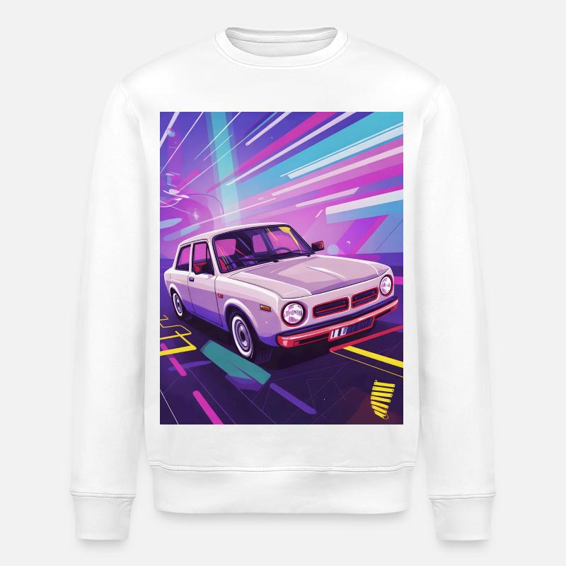 Synthwave Auto in retro style - Stanley/Stella ROLLER Unisex Organic Sweatshirt - white