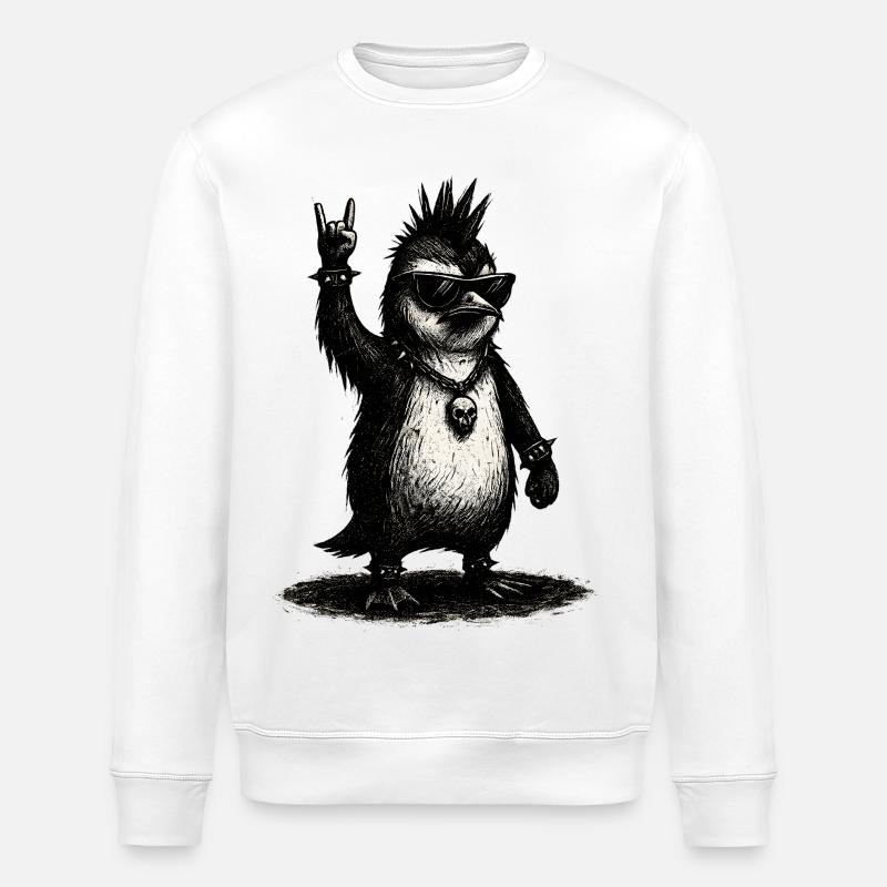 Punk Rock Pinguin Mit Sonnenbrille - Stanley/Stella Unisex Bio-Sweatshirt ROLLER - Weiß
