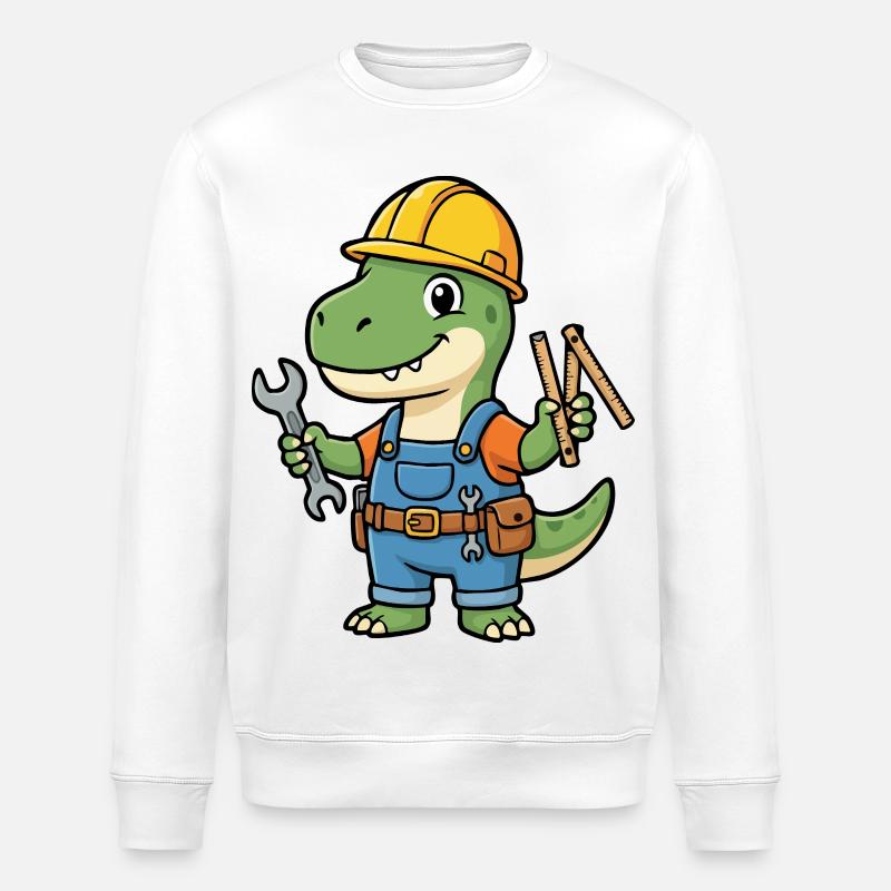 Dino construction worker with tools - Stanley/Stella ROLLER Unisex Organic Sweatshirt - white
