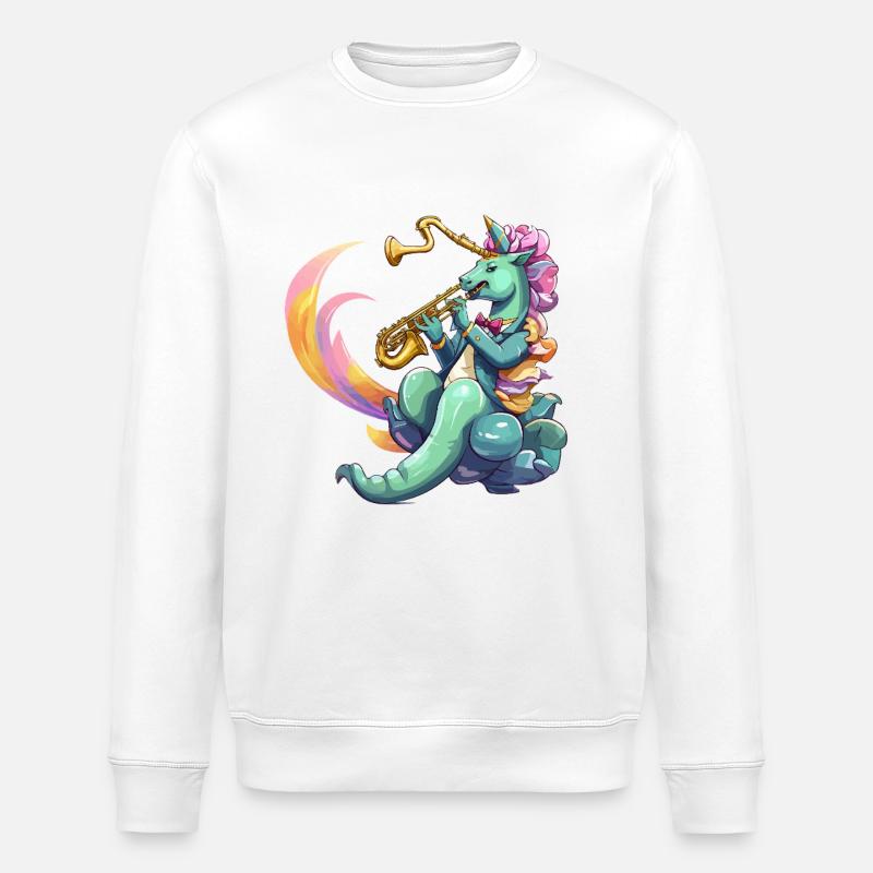 Saxophon Unicorn Neonstil - Stanley/Stella Unisex Bio-Sweatshirt ROLLER - Weiß