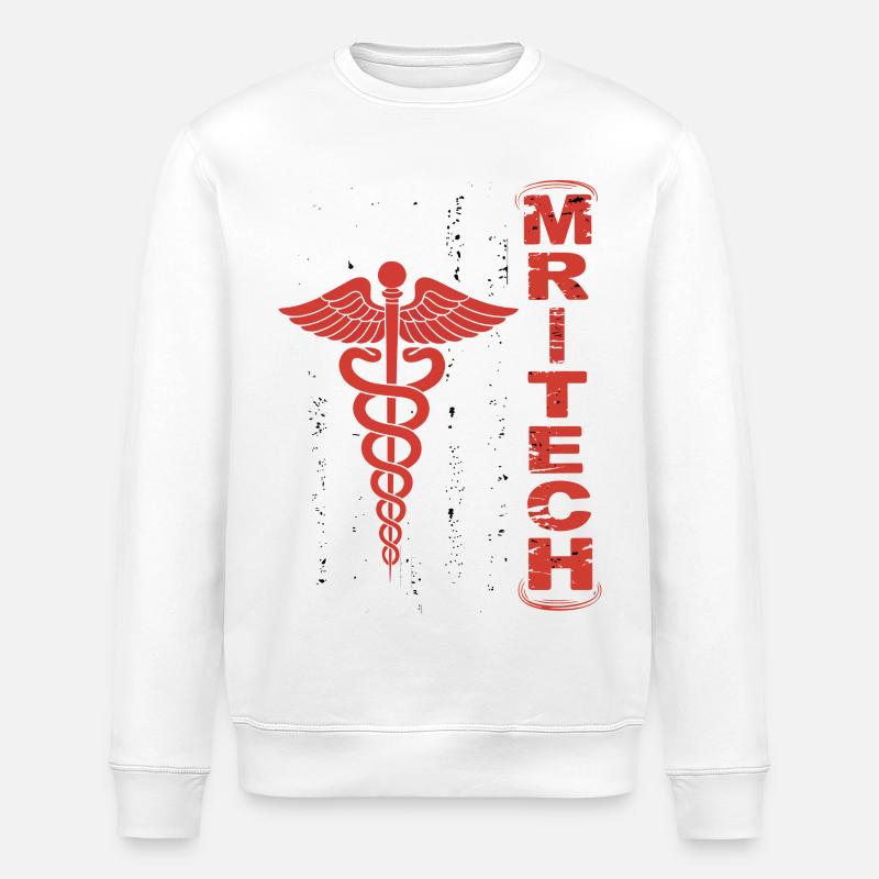 Red MedTech Caduceus Flag - Stanley/Stella ROLLER Unisex Organic Sweatshirt - white