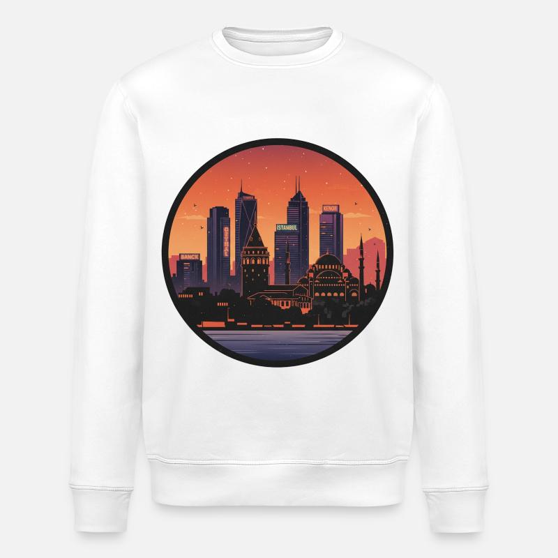 Skyline d’ambiance du soir d’Istanbul - Sweat bio ROLLER Stanley/Stella Unisexe - blanc