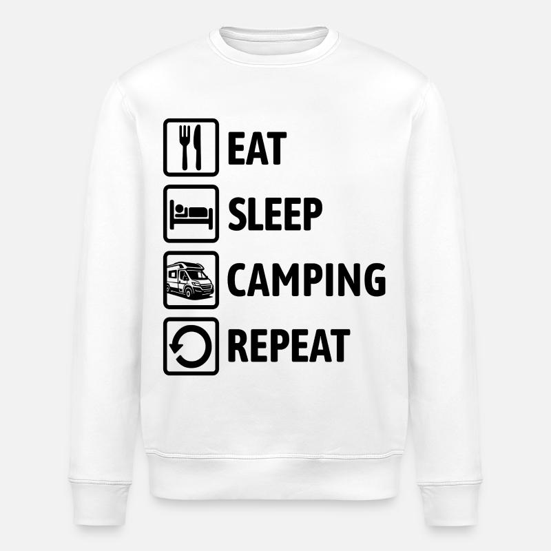 Eat Sleep Camping Repeat - Wohnmobil Camper - Stanley/Stella Unisex Bio-Sweatshirt ROLLER - Weiß