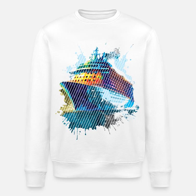 Schiff in buntem Aquarell - Stanley/Stella Unisex Bio-Sweatshirt ROLLER - Weiß
