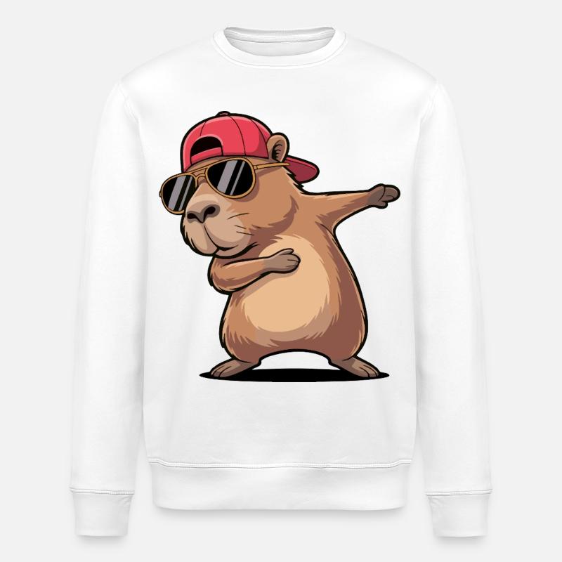 Cool Capybara Dabbing - Stanley/Stella ROLLER Unisex Organic Sweatshirt - white