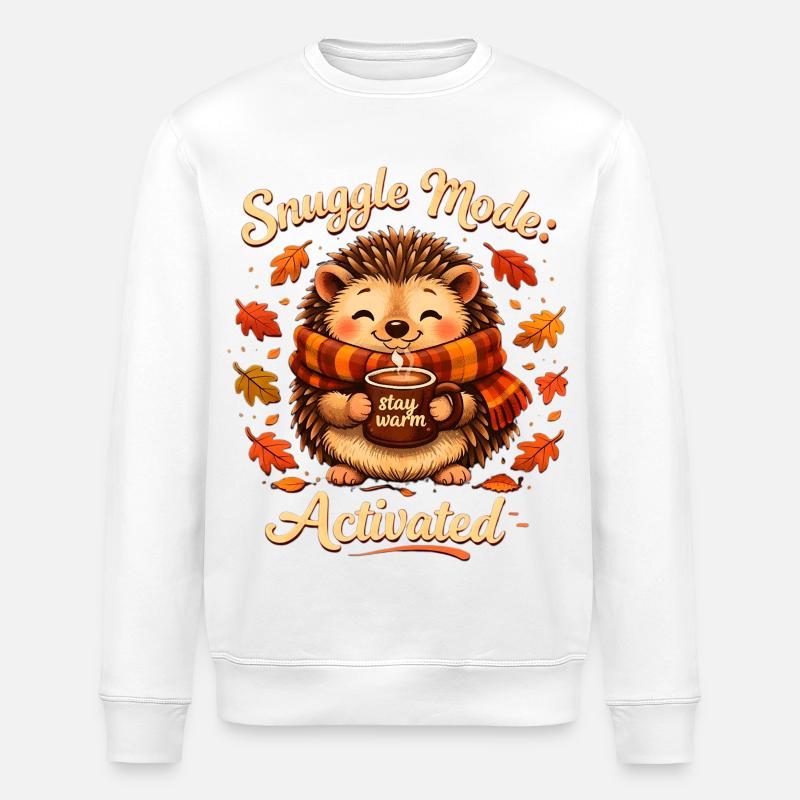 Cuddle Mode Autumn Warmth Hedgehog - Stanley/Stella ROLLER Unisex Organic Sweatshirt - white