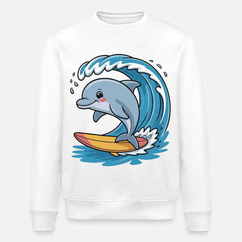 Dolphin Surfer on Wave Magic - Stanley/Stella ROLLER Unisex Organic Sweatshirt - white
