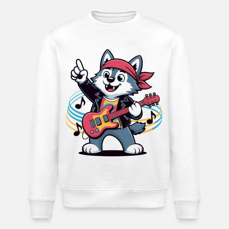Rockwolf mit rotem Bandana - Stanley/Stella Unisex Bio-Sweatshirt ROLLER - Weiß