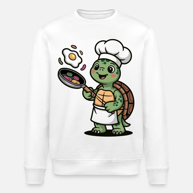 Kitchen Turtle with Chef's Hat - Stanley/Stella ROLLER Unisex Organic Sweatshirt - white