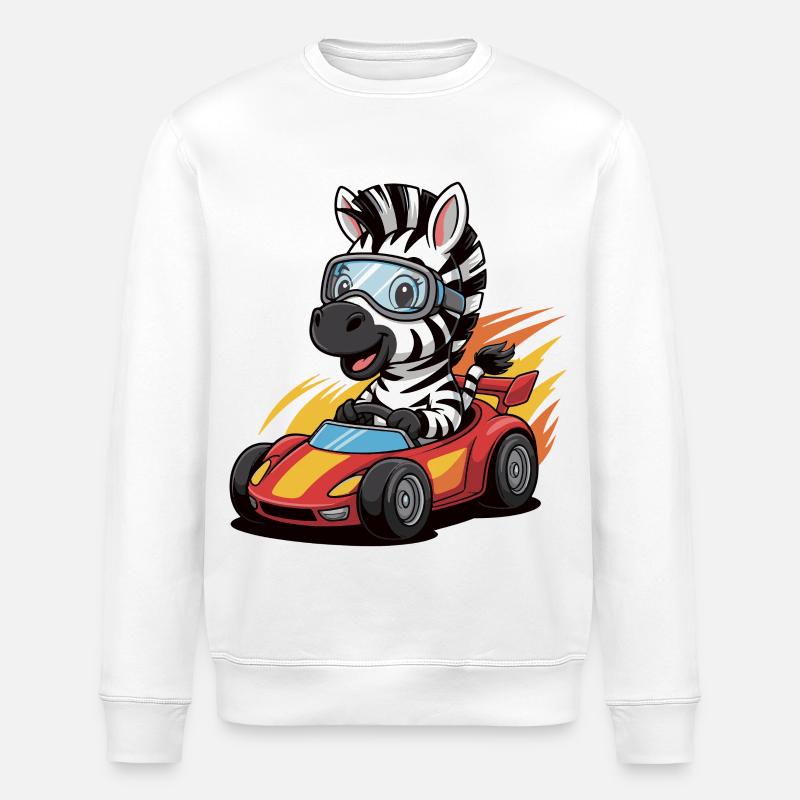 Zebra Rennkart mit Schutzbrille - Stanley/Stella Unisex Bio-Sweatshirt ROLLER - Weiß