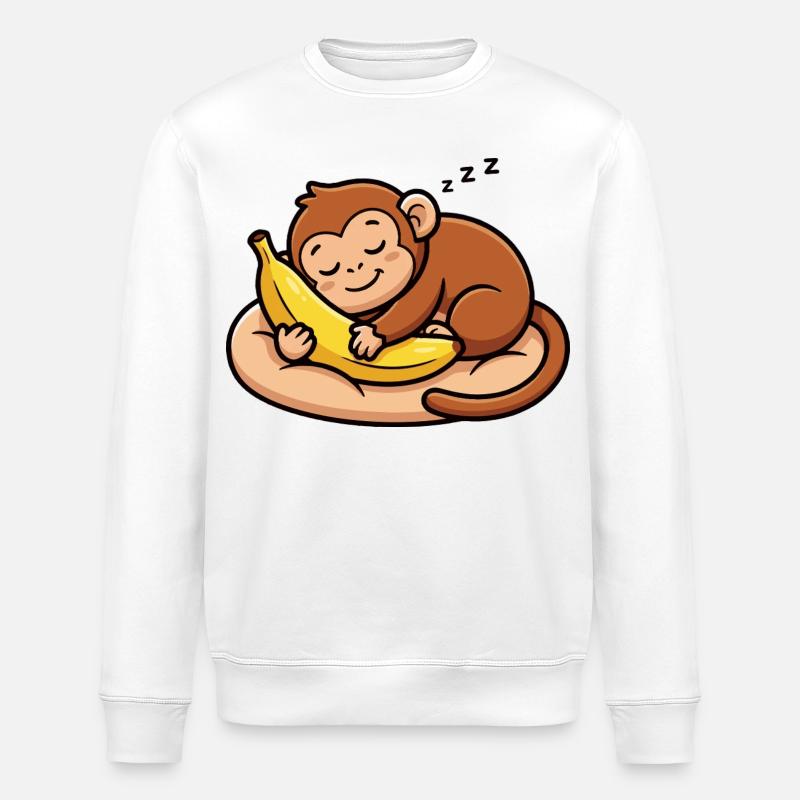 Schlafender Affe mit Banane - Stanley/Stella Unisex Bio-Sweatshirt ROLLER - Weiß