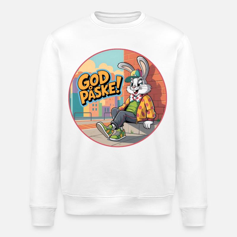 Happy Easter with funny Easter bunny - Stanley/Stella ROLLER Unisex Organic Sweatshirt - white