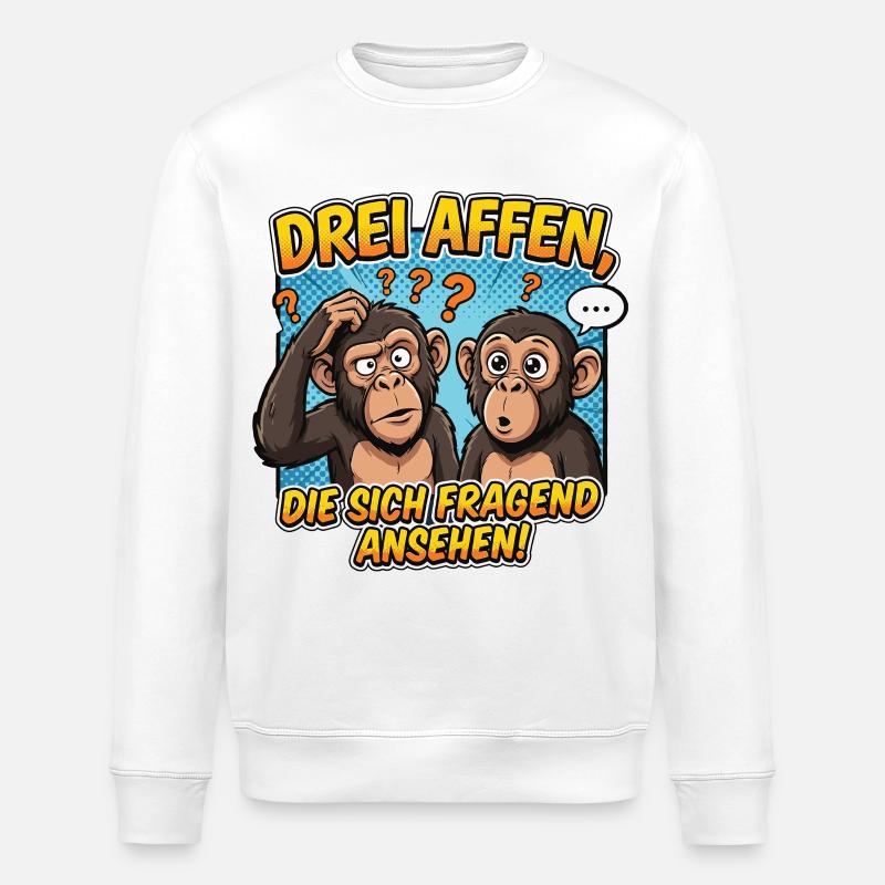 Three Monkeys Confusion – Funny Comic Design - Stanley/Stella ROLLER Unisex Organic Sweatshirt - white