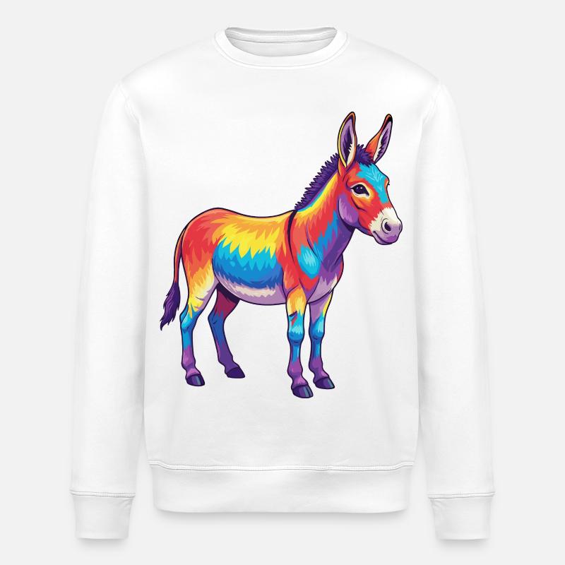 Bunte Eselregenbogen-Pop-Art-Aquarell - Stanley/Stella Unisex Bio-Sweatshirt ROLLER - Weiß