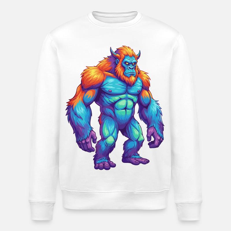 Bunte Bigfoot-Regenbogen-Pop-Art-Aquarell - Stanley/Stella Unisex Bio-Sweatshirt ROLLER - Weiß