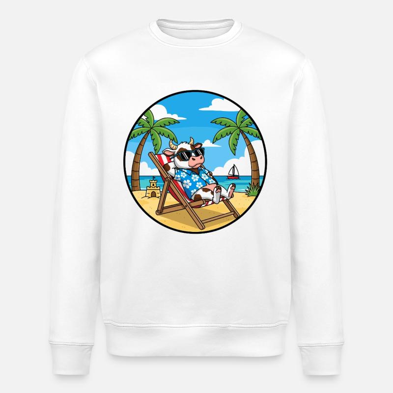 Coole Cow Beach Urlaubs-Sommerstimmung - Stanley/Stella Unisex Bio-Sweatshirt ROLLER - Weiß