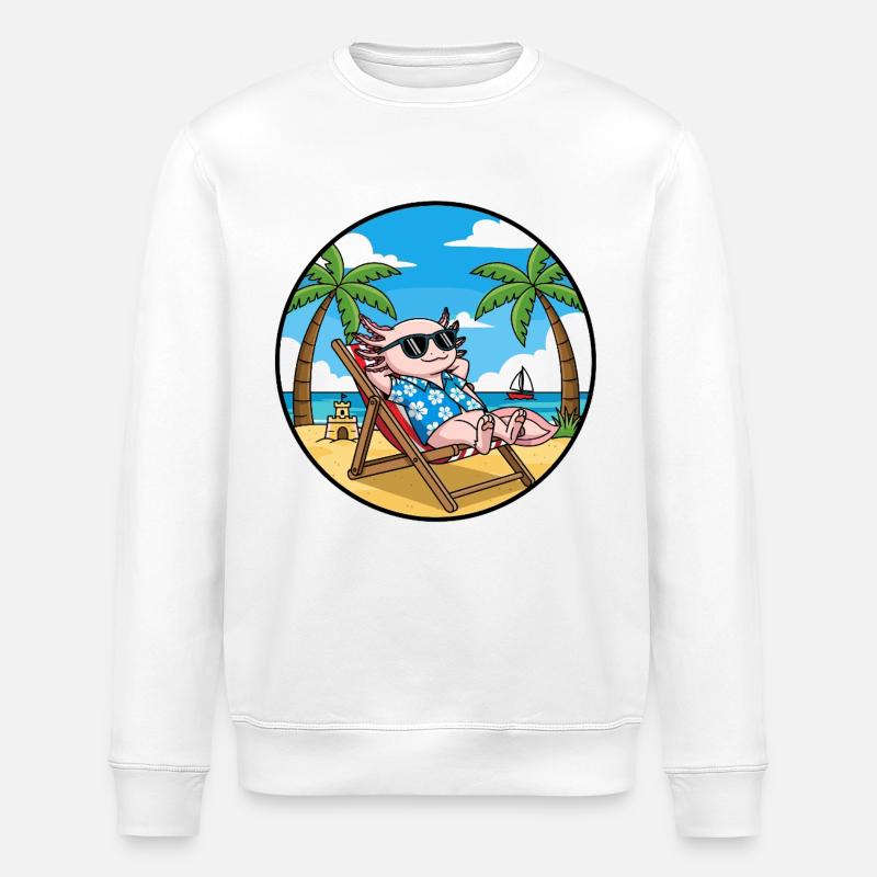 Cool Axolotl Beach Vacation Summer Vibes - Stanley/Stella ROLLER Unisex Organic Sweatshirt - white