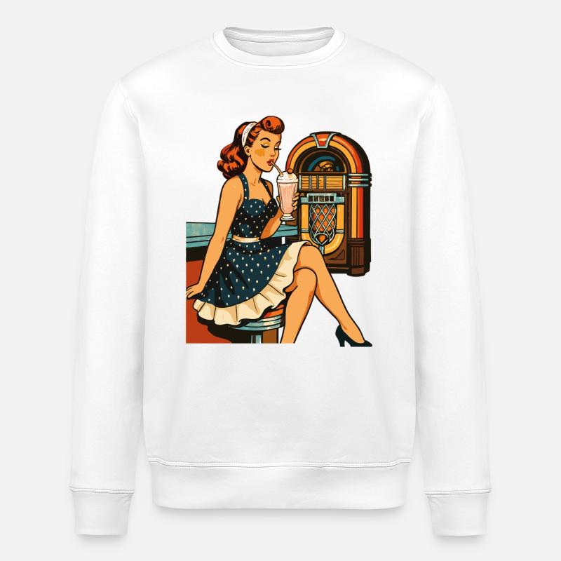 Rockabilly 50er Diner Milchshake Jukebox Retro  - Stanley/Stella Unisex Bio-Sweatshirt ROLLER - Weiß