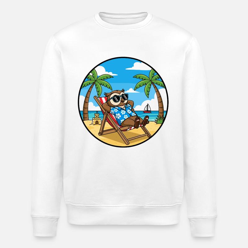 Coole Eulenstrandurlaub-Sommervibes - Stanley/Stella Unisex Bio-Sweatshirt ROLLER - Weiß