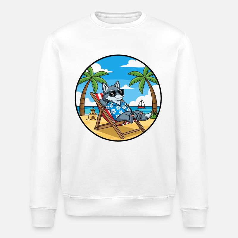 Coole Wolf Beach Urlaubs-Sommervibes - Stanley/Stella Unisex Bio-Sweatshirt ROLLER - Weiß