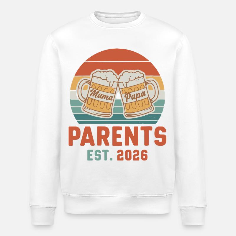 Eltern 2026 Mama Papa Werden - Stanley/Stella Unisex Bio-Sweatshirt ROLLER - Weiß