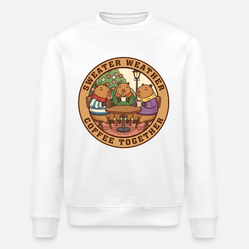 Capybara-Pullover, Wetter, Kaffee, Zusammen. - Stanley/Stella Unisex Bio-Sweatshirt ROLLER - Weiß