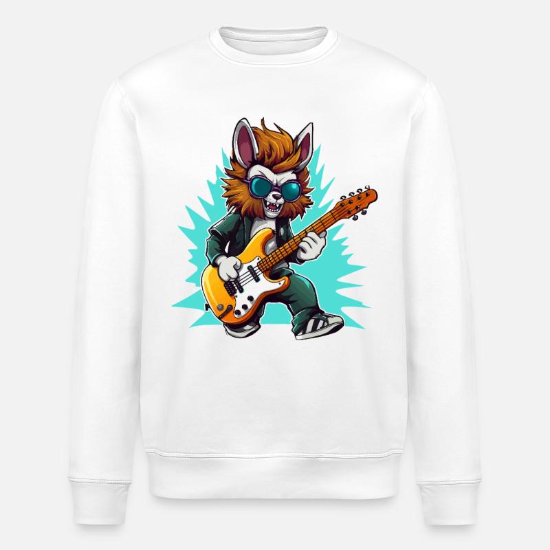 Gitarrowl Rockwolf mit Sonnenbrille - Stanley/Stella Unisex Bio-Sweatshirt ROLLER - Weiß