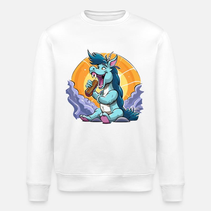Blauer Drachen-Sänger vor Sonnenkreis - Stanley/Stella Unisex Bio-Sweatshirt ROLLER - Weiß