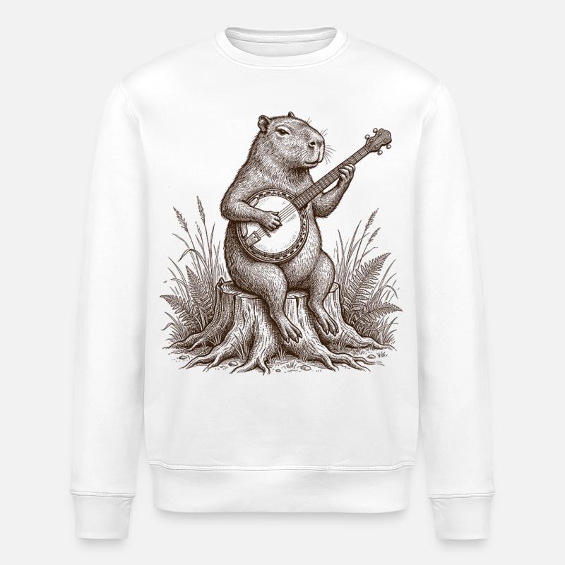 Drôle de capybara jouant du banjo - Sweat bio ROLLER Stanley/Stella Unisexe - blanc